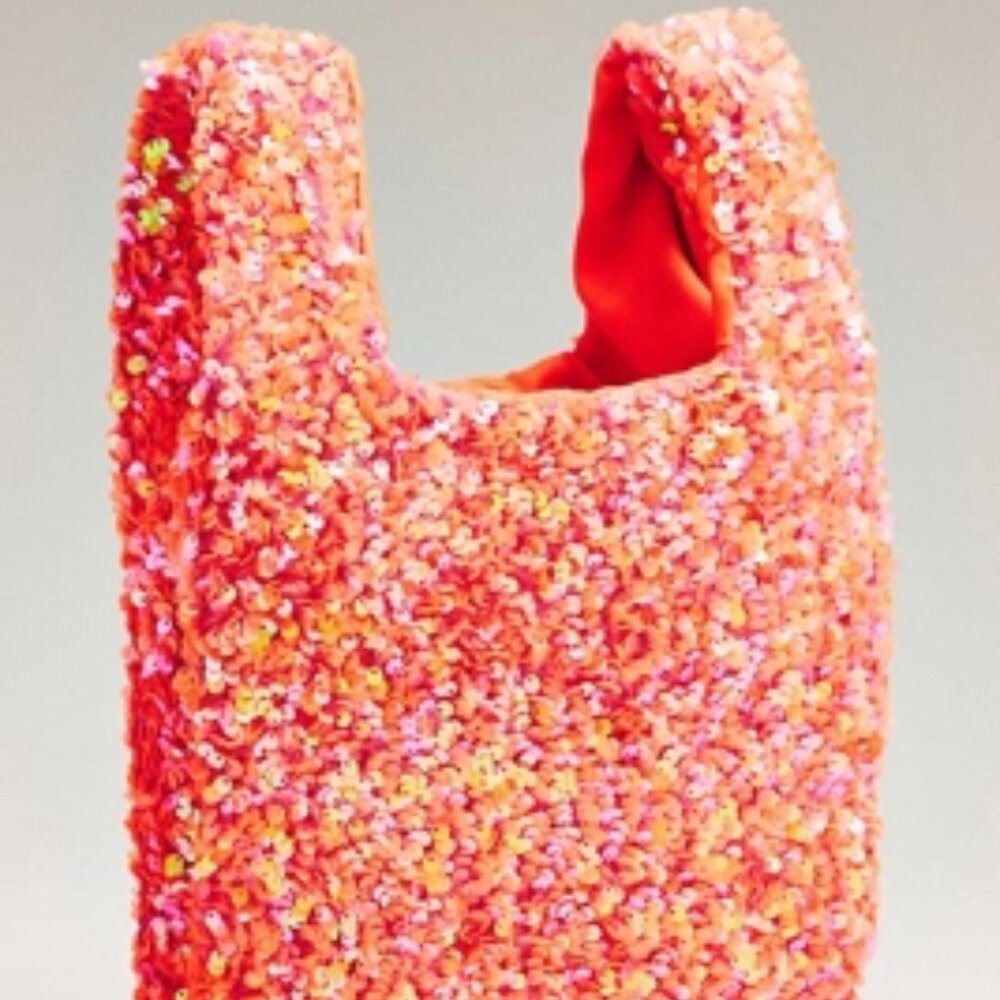 NWT Anthropologie Paillette Sequin handle tote bag purse orange sequin